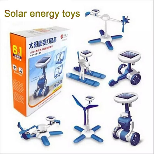 6 in1 Solar Kit Educational DIY Power Solar Car Robot 6pcs/set Toys Car Plane Boat Windmill AirPlane Kids Party Favor AAA1276