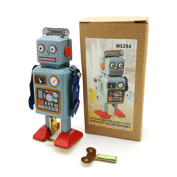 Cool Robot Mechanical Clockwork Wind Up Toys Vintage Walking Radar Robots Tin Toy with Key Retro Metal Doll for Child Gifts