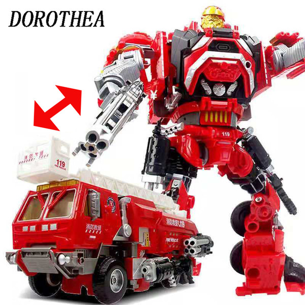 Deformation Fire Truck Robot Flash Sound Vehicle Model Toys Rod End 360 degree Rotation