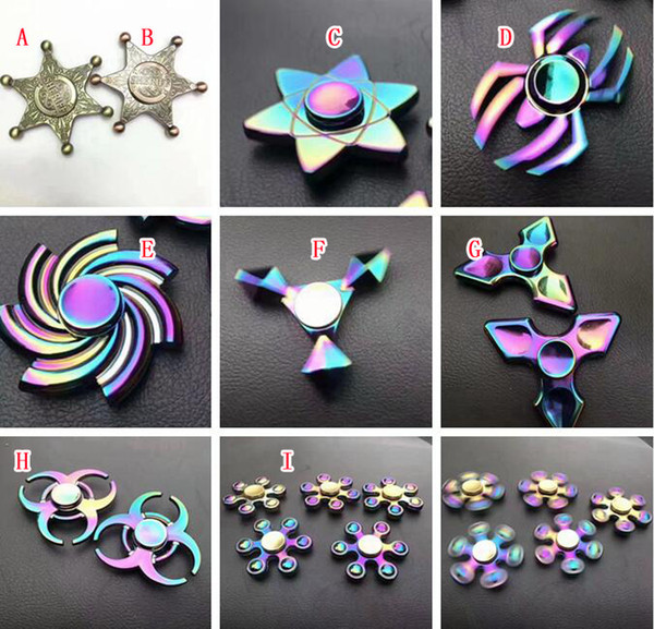 Rainbow Hand Spinner Sheriff Spider Tornado Colorful Aluminum Alloy Triangle Fidget Spinner Metal Decompression Toys With Retail Box 50pcs