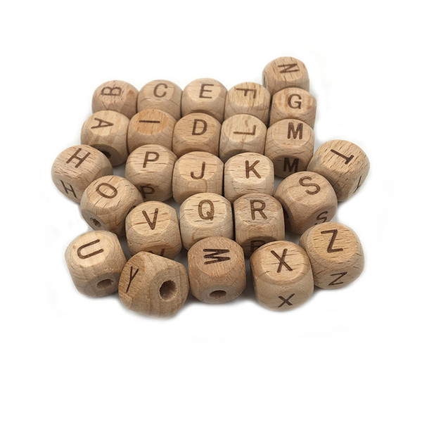 12mm Wood Alphabet Beads Beech Wooden Cube Letter A to Z Teething DIY Jewelry Alphabet Beads Baby Teether