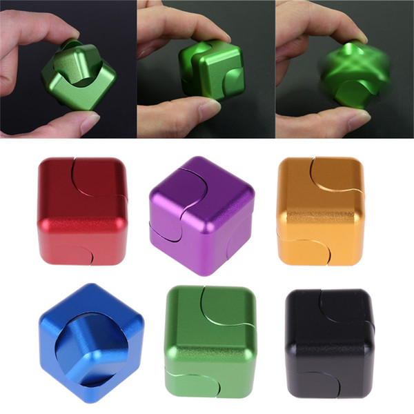 New Alloy Cube Fingertip Gyro Whirlwind Square Cube Fidget Spinner EDC Decompression Toys Hand Spinner with retail box Free DHL