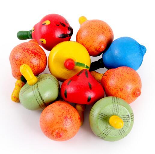 Colored Wooden Cute Fruit Gyro Small Hand Rotating Gyroscope Tradition Nostalgic Children Educational toys YH698