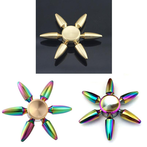 5pcs/lot Pure Copper Six Arms Bullet Fingertip Gyro Removable Fidget Hand Spinner Finger Spinner Relieve ADHD Autism Stress Finger Gyro Toy