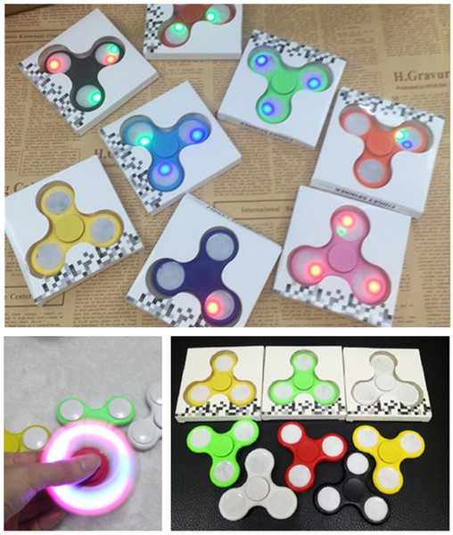 LED Light EDC Hand Spinner Tri Fidget Finger Gyro Desk Focus Toys For Kid Adult fingertips Torqbar fidget spinner Relief Focus toys dhl