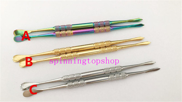 121mm Rainbow Gold Stainless Steel Wax Dabber Titanium nail Tool Silicone Jar dry herb vaporizer Donut Ceramic cannon skillet glass Atomizer