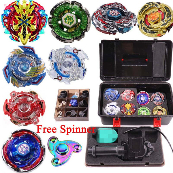 8pcs Beyblade+2pcs Launcher+1pc Handle Metal Funsion 4D B34 B35 BB48 BB66 BB0105 BB106 BB108 Gold Gragon Spinning Top Set