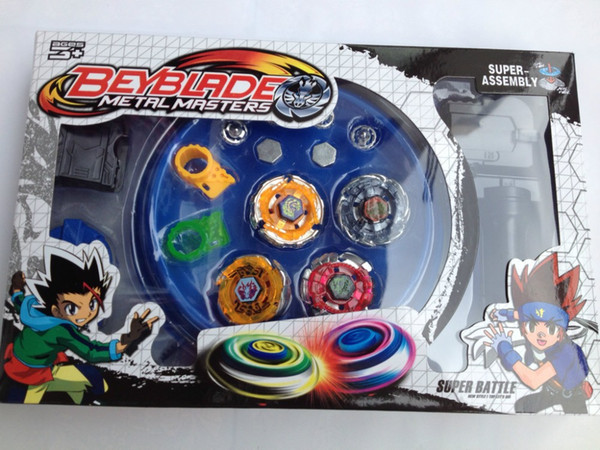 Free shipping beyblade set(4 beyblades+2 launchers+4 tips+2 bolts +1grip+1arena)beyblade with arena as children gift