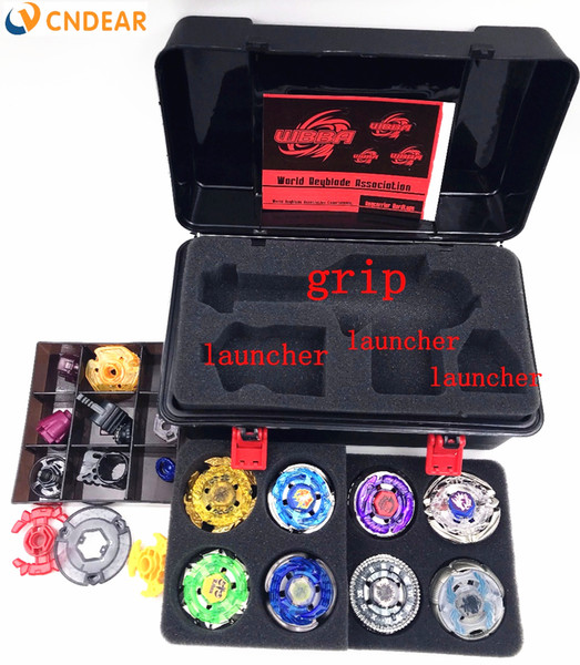 Free shipping beyblade set as children toys (more that 20 spare parts + 8 beyblades +1handles +2 launchers + beyblade box )