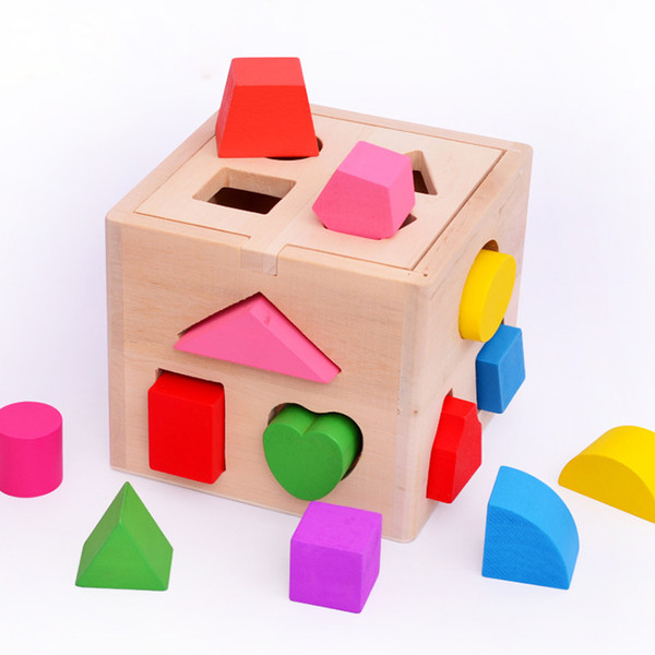 Baby toys 13 chunky shapes Shape Sorting Cube Educational Wooden Geometric Building blocks Sturdy wooden construction kids gift