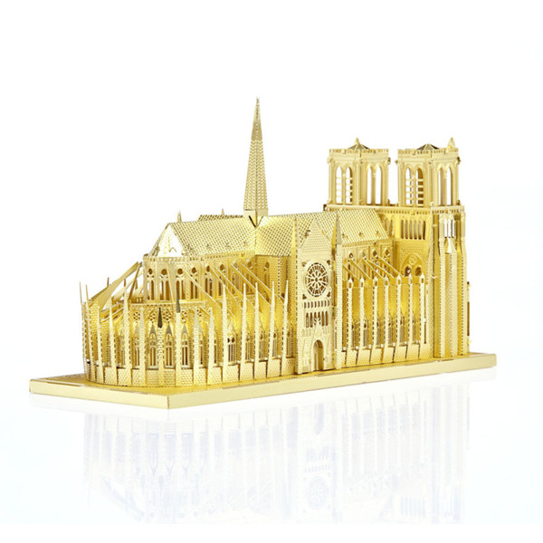 Notre Dame De Paris 3d Metal Puzzle Silver & Gold Color DIY 3D Assembled Architectural Model Jigsaws for Kids Toys