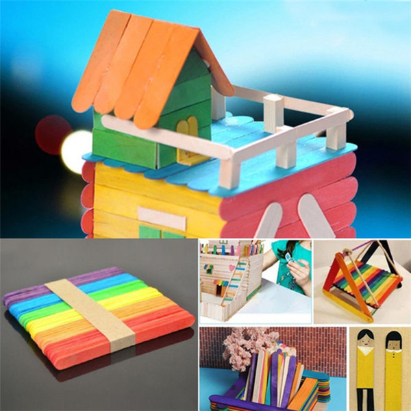 50pcs/lot Wooden Popsicle Stick Kids Hand Crafts Art Ice Cream Lolly DIY Making Gift Kids DIY Toys DHL SS152