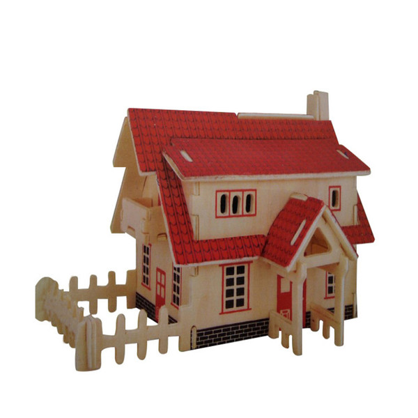 Children's educational wooden building DIY three-dimensional assembled toys four wooden simulation model Western-style cottage wholesale