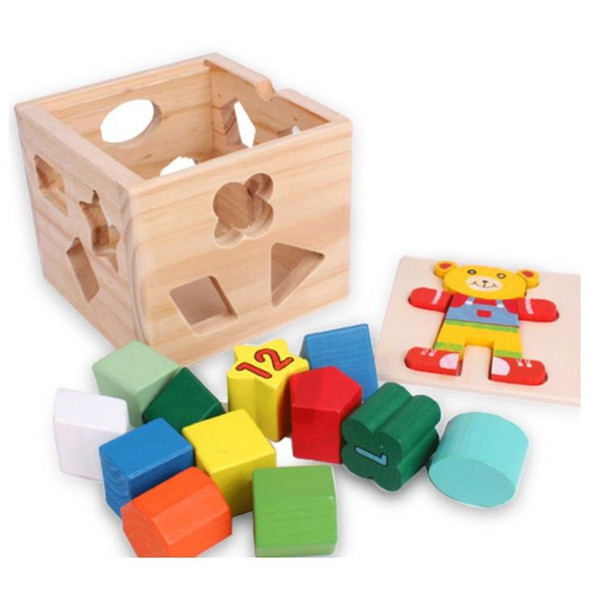 13 chunky shapes Bear Shape Sorting Cube Educational Understanding color shape digital Wooden Geometric Building blocks baby toy