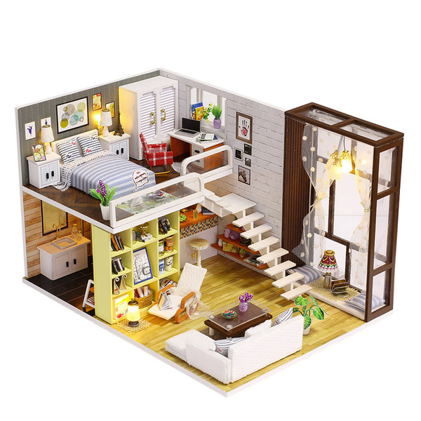 Contracted city diy dollhouse miniature with dust proof cover good creative gifts for children Model Building toys