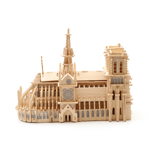 Wood Puzzle DIY Notre Dame de Paris Crafts Children's Three-dimensional Jigsaw Toy Model 3D Wooden Hand-made