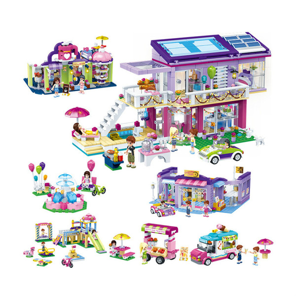 GUDI 9601-9607Grils Party Icecream Car Juice Car Pink Castle Bricks Building Blocks Toys Compatible All Brands Legoings Friends