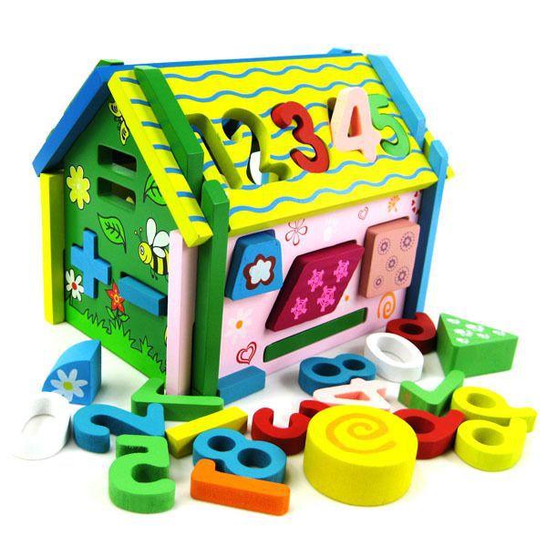 Digital Kai Chi House Shape cognitive wisdom house Wooden disassembly assembly blocks Children's wooden felt education toys gift