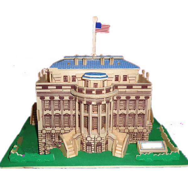 Hot sale DIY puzzle creative hand-assembled 3D simulation wooden American White House model toy Factory wholesale