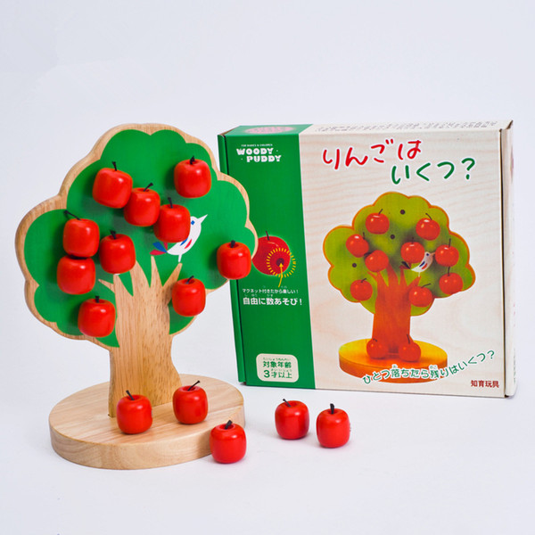 [ TOP ] DIY Wood Magnetic apple tree blocks model Wooden fancy early education toys baby learn&Grow mathematics toy best gift