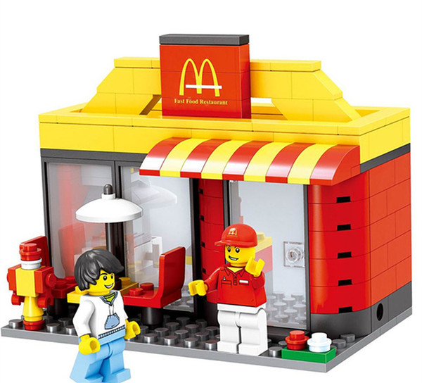 [TOP] City mini street view MacDonald Hamburg fast food Restaurant store + figures Building blocks funny assembles game toy gift