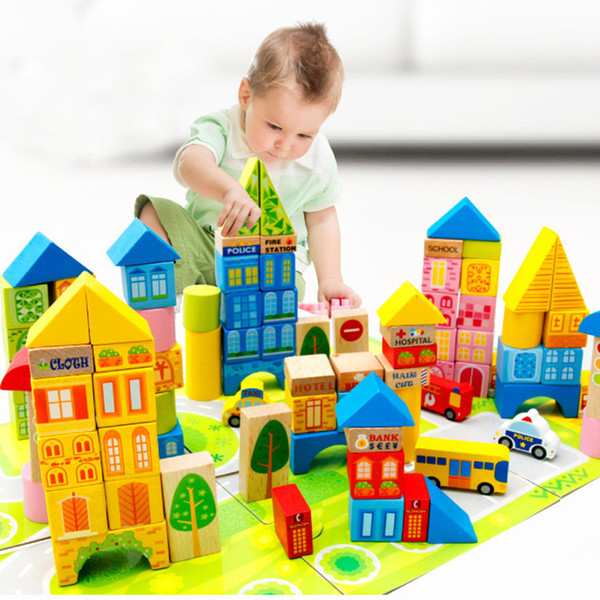 100pcs City traffic Building Blocks Wooden toy Cultivate imagination toy kids Child best Gift Compatible with Legoed Duploe