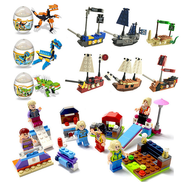 Kids building block toys Surprise Twist Eggs Beauty Girls Dinosaur Pirates 3 Styles building block Sets Bricks Gifts