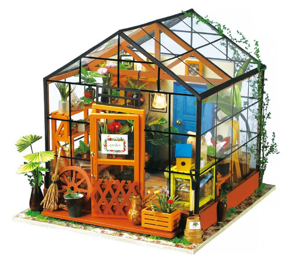 Free Shipping DIY House Dollhouse Cathy's Green House Model Building Kit with Furnitures Led light Handmade Hobby Creative Gift for Girl