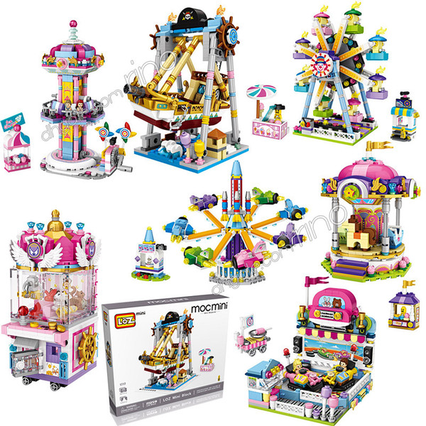 small particle building blocks kid toys Pirate Ship Ferris Wheel Rotary aircraft Doll Machine amusement park Loz puzzle assembling Gifts