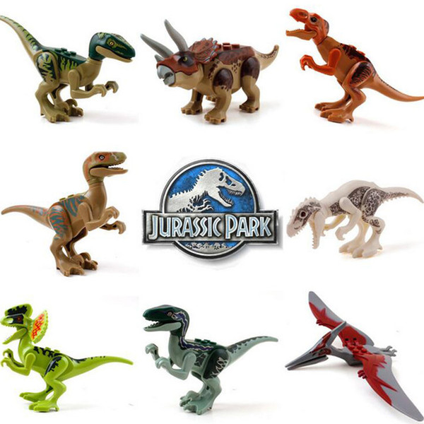 Mini figures Jurassic Park Dinosaur blocks 8pcs a lot Velociraptor Tyrannosaurus Rex Building Blocks Sets Kids Toys Bricks gift