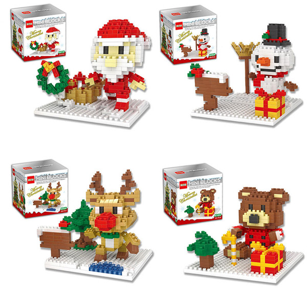 Christmas Building Blocks 3D Assembly Santa Claus snowman deer bear ABS Plastic Miniature Action Figures box package For Kids toys