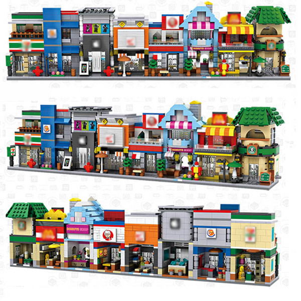 LOZ Mini Builidng Blocks Street Shop DIY Block Toys For Children Cute Micro Store coffee Model Kids Christmas Gifts Bricks 8pcs/lot