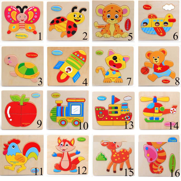 Kids 3D Puzzles Jigsaw Wooden Toys For Children Cartoon Animal Traffic Puzzles Intelligence Children Early Educational Toys Training Toy C3