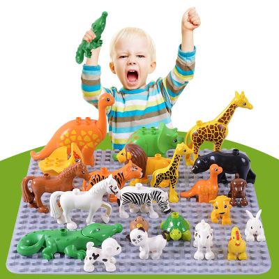 50pcs/lot Duplo Animal Zoo Large Building Blocks Enlighten Child Toys Lion Giraffe Dinosaur DIY LegoINGlys Bricks Kids Toy Gift