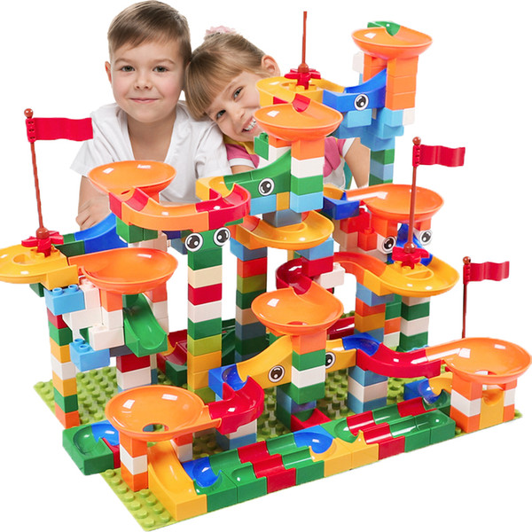 296pcs Marble Race Run Maze Ball Track Building Blocks Plastic Funnel Slide Big Size Bricks Compatible LegoIN Duplo kidBlocks