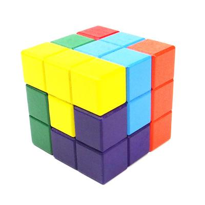 Colorful Cubic Building Blocks Natural Wood Puzzles Wooden Bricks Set for Kids Early Childhood Educational Wood Toys