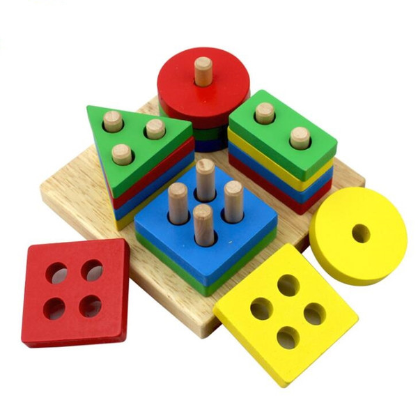 Montessori Geometric Column Shape Sorter Stacker Matching Blocks Intelligence Board Kids Children Wooden Educational Toy - 13*13cm