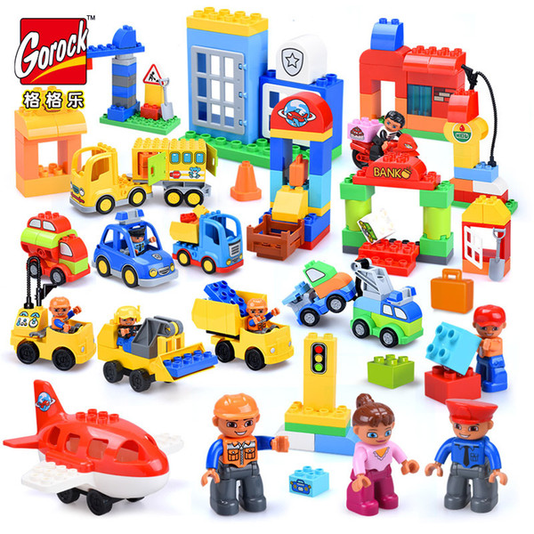 GOROCK 6 Style Large Size Building Block Construction Team Model Figure City Series Bricks Toy Compatible Duplo Children Gifts