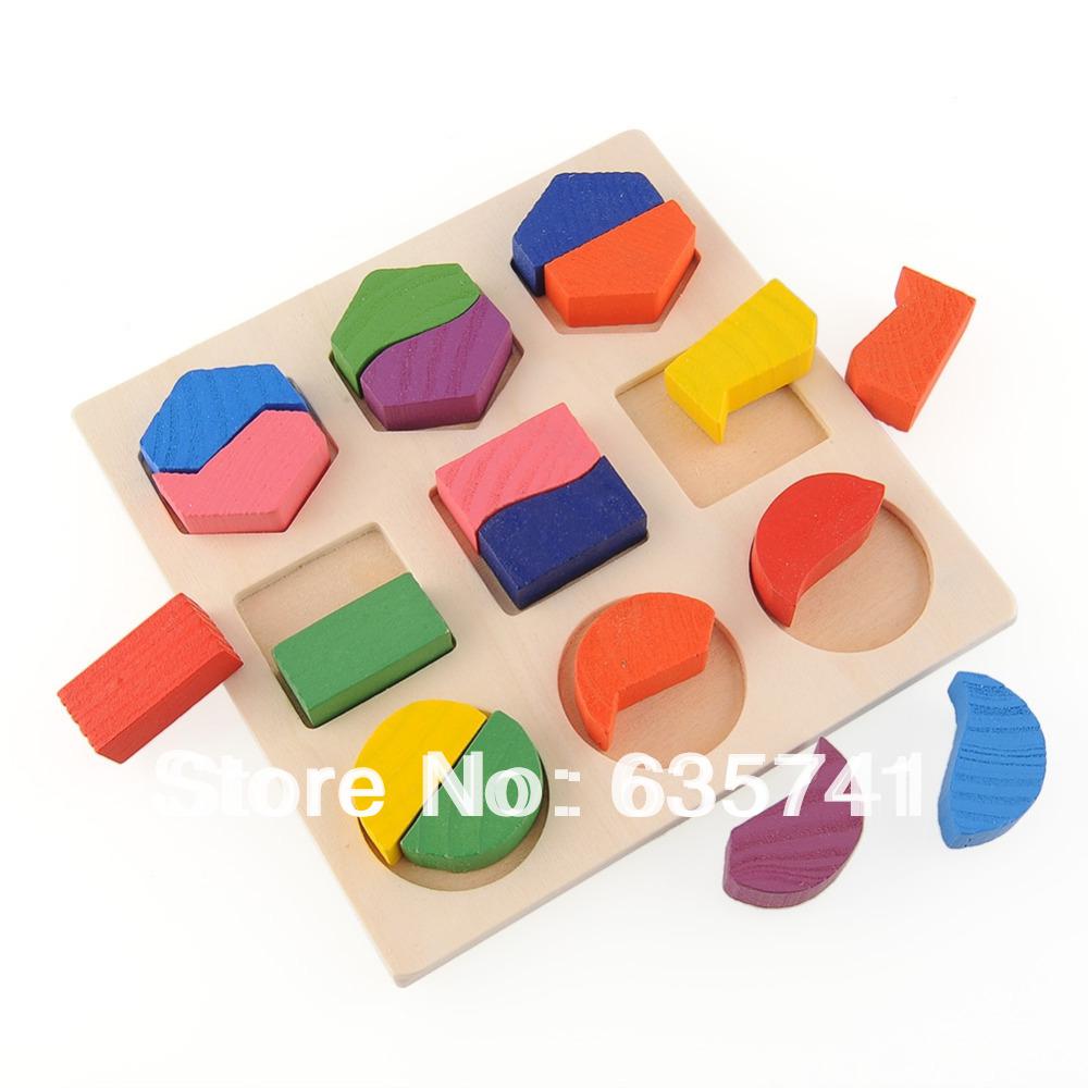 Wood Geometry Block Montessori Baby Preschool Toy Kids Baby Board Game Free Shipping