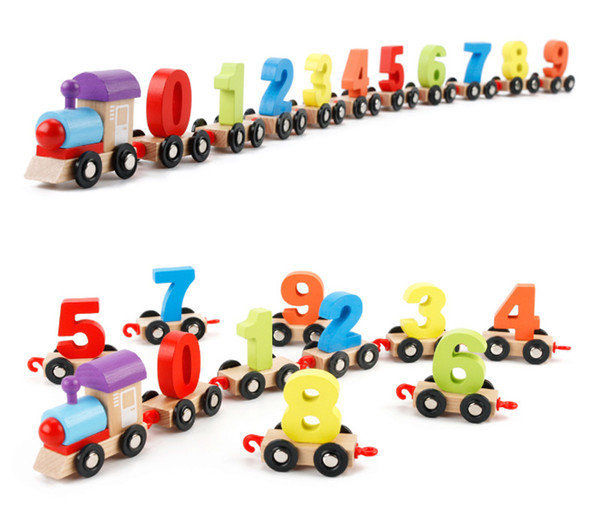 Children Toddlers Digital Small Wooden Train 0-9 Number Figures Railway Model Wooden Train Kids Assembly Puzzle Toys