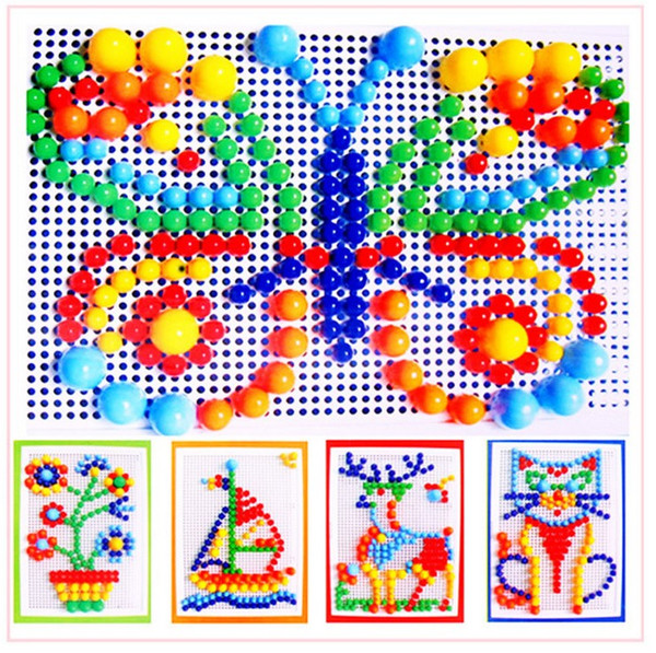 Creative Toys Patterns Mosaic Pegboard Packed 296 Mushroom Nails Jigsaw Puzzle Toy Colorful Baby Gifts Free shipping