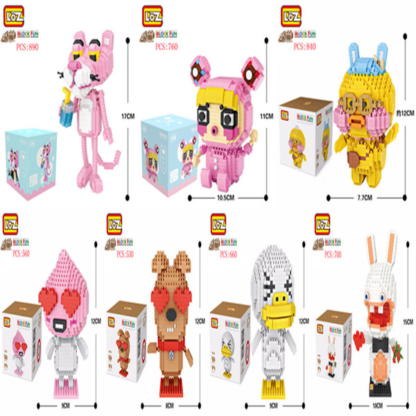 Kids Cartoon Blocks Toys Diamond Granule Plastic Models Tiger Duck Children Intelligence Toys Splicing Environmental Protection ABC Popular