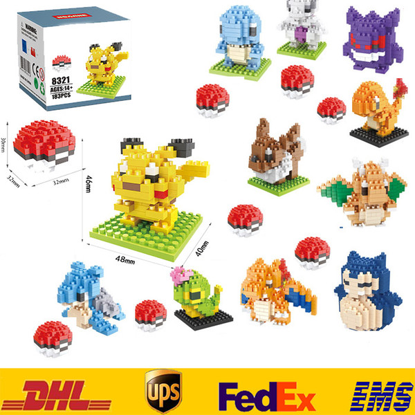 New Pok Pikachu Building Blocks DIY Diamond Bricks Blocks Children Kids Baby Intelligence Educational Particles Toys Gifts Box Pack ZJ-B08