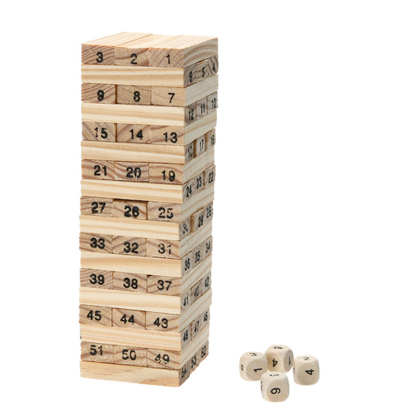 Wooden Domino Toys Tower Wood Building Blocks Toy 54pcs + 4pcs Stacker Extract Educational Toys for Children Dominoes Game Toys