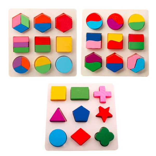 Baby Kids Wooden Learning Geometry Educational Toys Puzzle Children Early Learning 3D Shapes Wood Jigsaw Puzzles