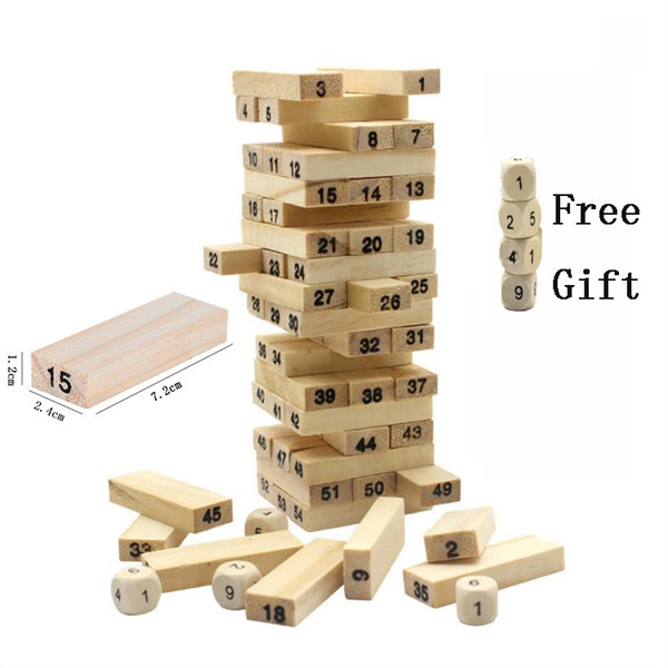 Wooden Digital Blocks 54pcs/sets Stacked Building Model Tower Environment-friendly Wood Finish Machining Children Puzzle Toy