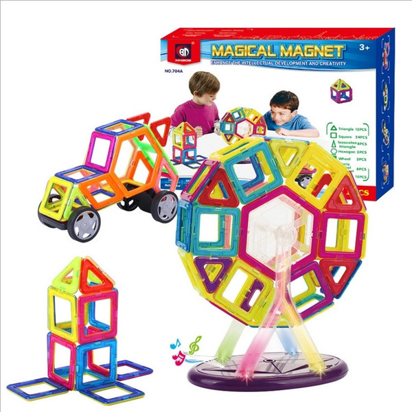 Magnetic Building Puzzle Blocks Rainbow colors Magnet Toys Popular Kids Toys Children Vehicle Rocket Building Model set 71 pcs EC-070