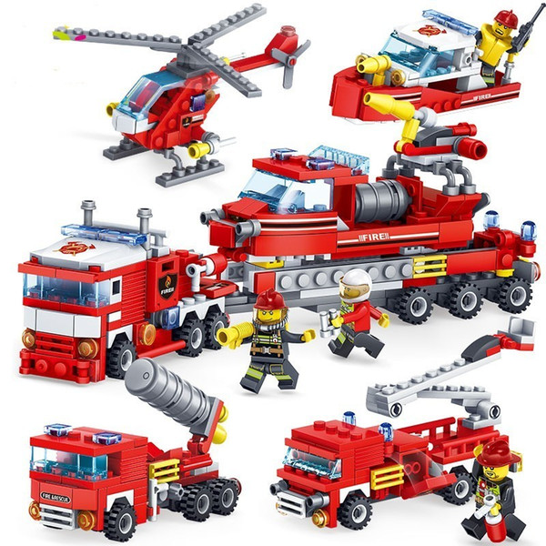 348pcs Fire Fighting car Helicopter boat Building Blocks Compatible legoed city Firefighter figures 4in1 Trucks children Toys