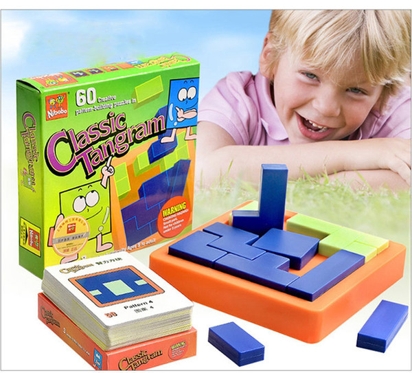 Classic Tangram IQ Puzzle Toys Brain Teaser Challenge and Solution Card Educational Soft Montessori children be creative interactive toy