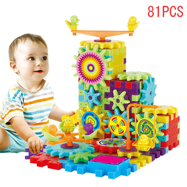 Educational Toys For Kids Children Gift 81 Pieces Electric Gears 3D Puzzle Building Kits Plastic Bricks